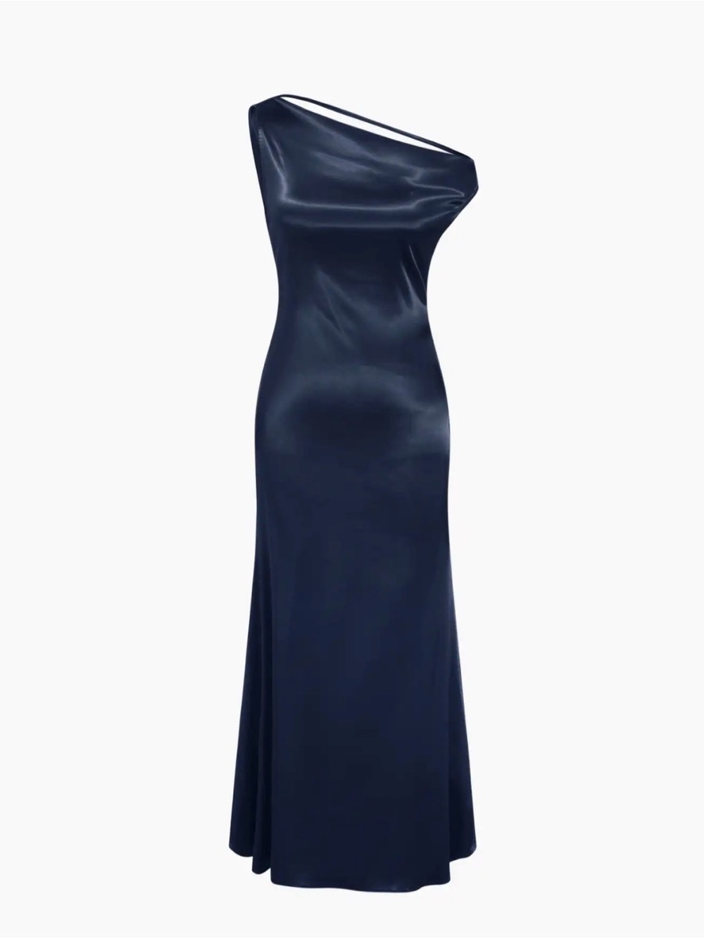 Cider SATIN ASYMMETRICAL NECK / Navy One-Shoulder Satin Gown